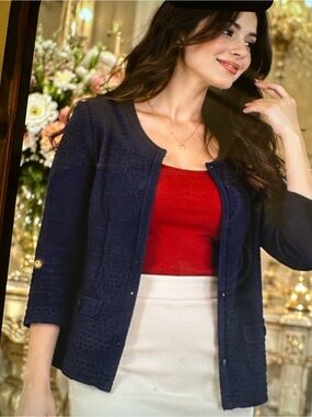 Classic Preston &york Navy Open-Front Women's Jacket 55% rayon